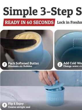 Zulay Kitchen Ceramic Butter Crock with Spreader - French Butter Bell Bleu / bac